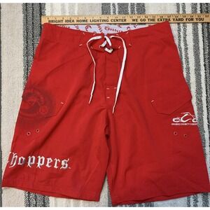 Vintage Y2k Orange County‎ Choppers Board Shorts Mens Size 34 Red Swim Trunks